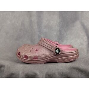 Crocs Kids Classic Glitter Clog Pink Sparkle Slip On‎ Shoes Size C12